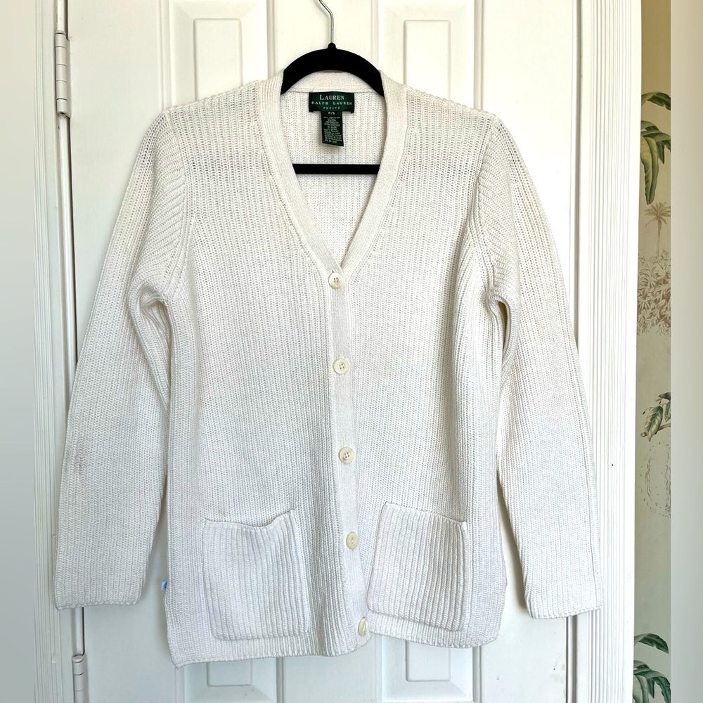 Lauren Ralph Lauren 100% cotton v neck pocket cardigan